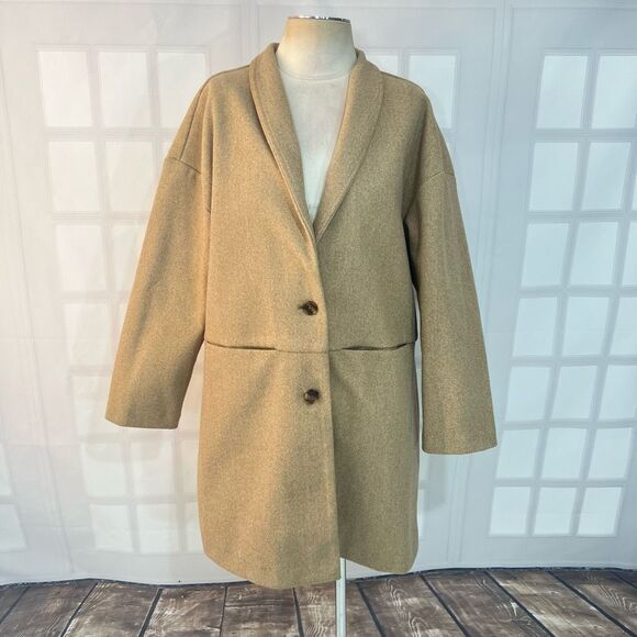 Old Navy Tan Long Shawl Lapel Two Button Lightweight Longline Jacket Size Large - Picture 1 of 12